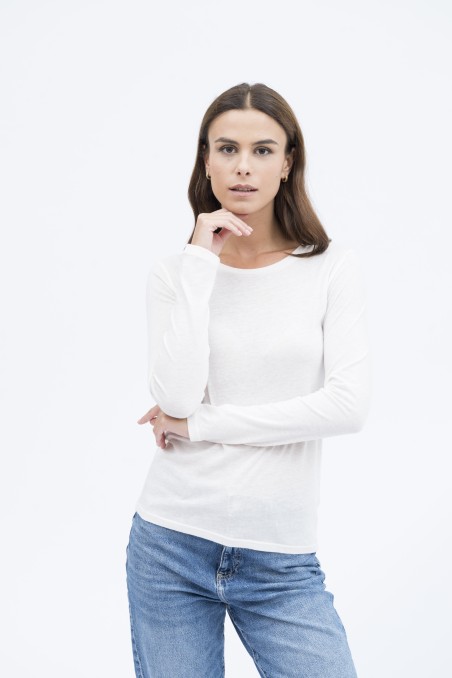 Majestic Filatures | T-shirt girocollo a maniche lunghe in cotone e cashmere nera