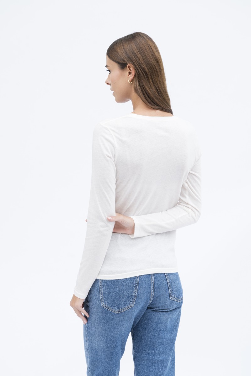 Majestic Filatures | T-shirt girocollo a maniche lunghe in cotone e cashmere nera