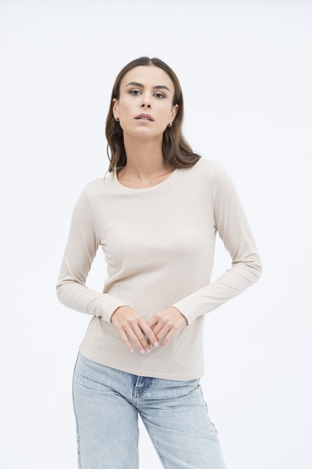 Majestic Filatures | T-shirt girocollo a maniche lunghe in cotone e cashmere nera