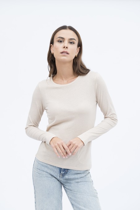 Majestic Filatures | T-shirt girocollo a maniche lunghe in cotone e cashmere nera