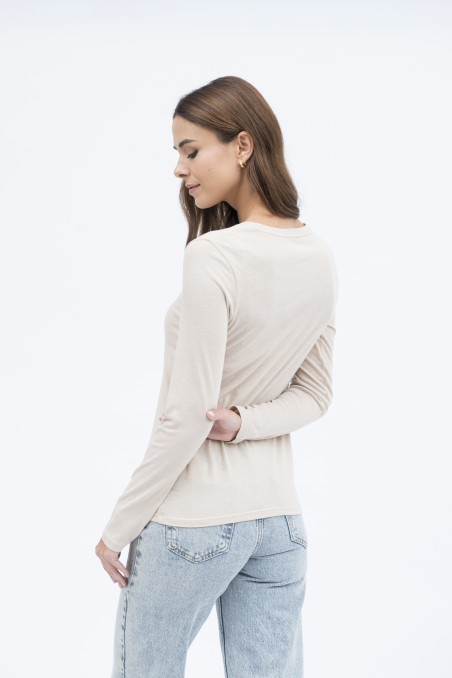 Majestic Filatures | T-shirt girocollo a maniche lunghe in cotone e cashmere nera