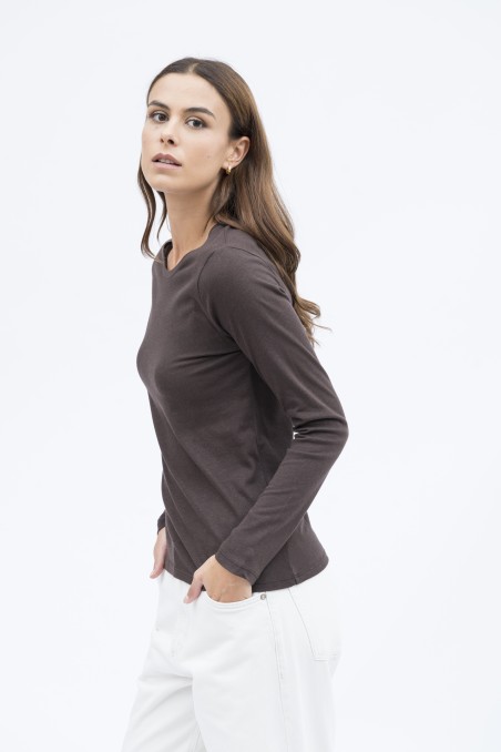 Majestic Filatures | T-shirt girocollo a maniche lunghe in cotone e cashmere nera