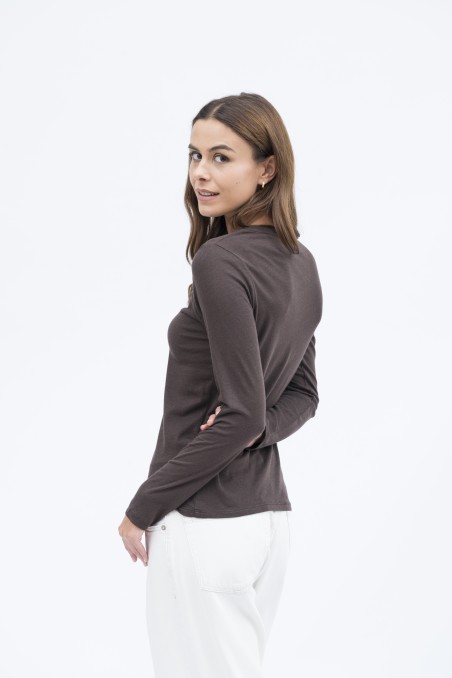 Majestic Filatures | T-shirt girocollo a maniche lunghe in cotone e cashmere nera