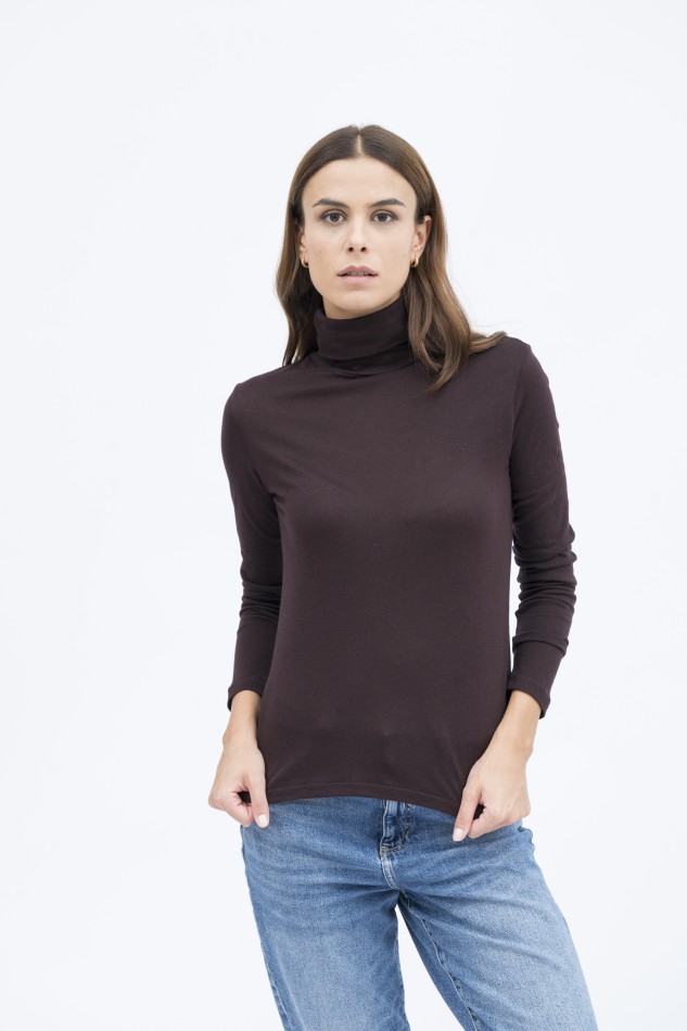 Majestic Filatures | T-shirt dolcevita nera a maniche lunghe in cotone e cashmere