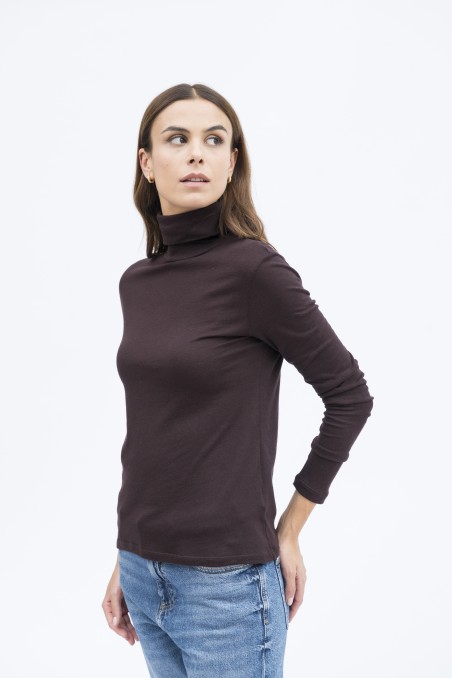 Majestic Filatures | T-shirt dolcevita nera a maniche lunghe in cotone e cashmere