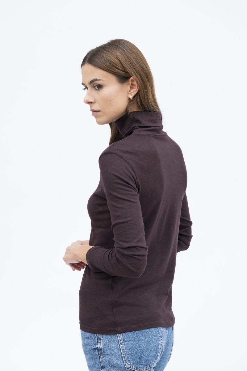 Majestic Filatures | T-shirt dolcevita nera a maniche lunghe in cotone e cashmere