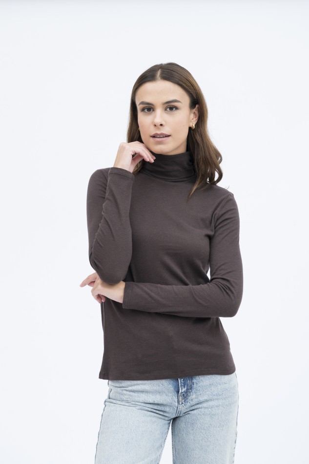 Majestic Filatures | T-shirt dolcevita nera a maniche lunghe in cotone e cashmere