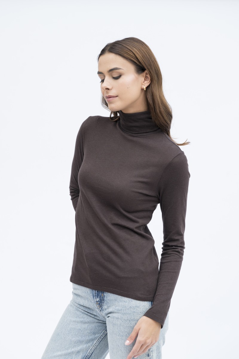 Majestic Filatures | T-shirt dolcevita nera a maniche lunghe in cotone e cashmere