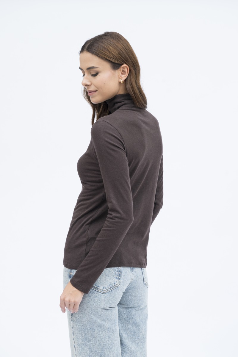 Majestic Filatures | T-shirt dolcevita nera a maniche lunghe in cotone e cashmere