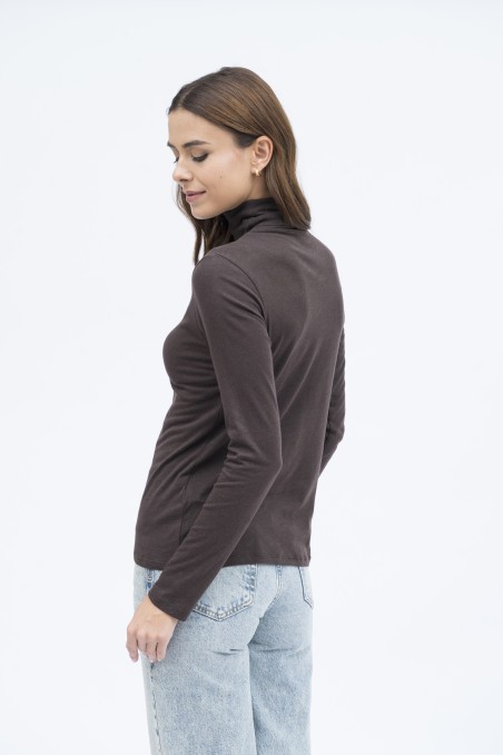 Majestic Filatures | T-shirt dolcevita nera a maniche lunghe in cotone e cashmere