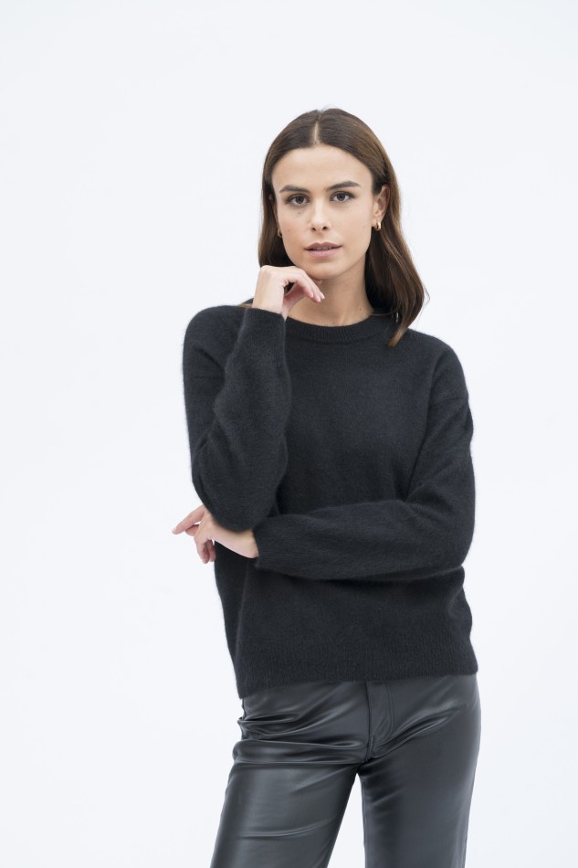 Majestic Filatures | Pullover in Raccoon girocollo e maniche lunghe