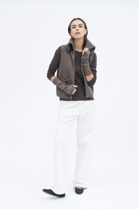 Majestic Filatures | Gilet con collo alto e zip in 100% lana merinos