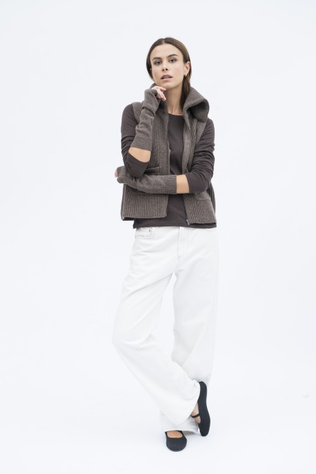 Majestic Filatures | Gilet con collo alto e zip in 100% lana merinos