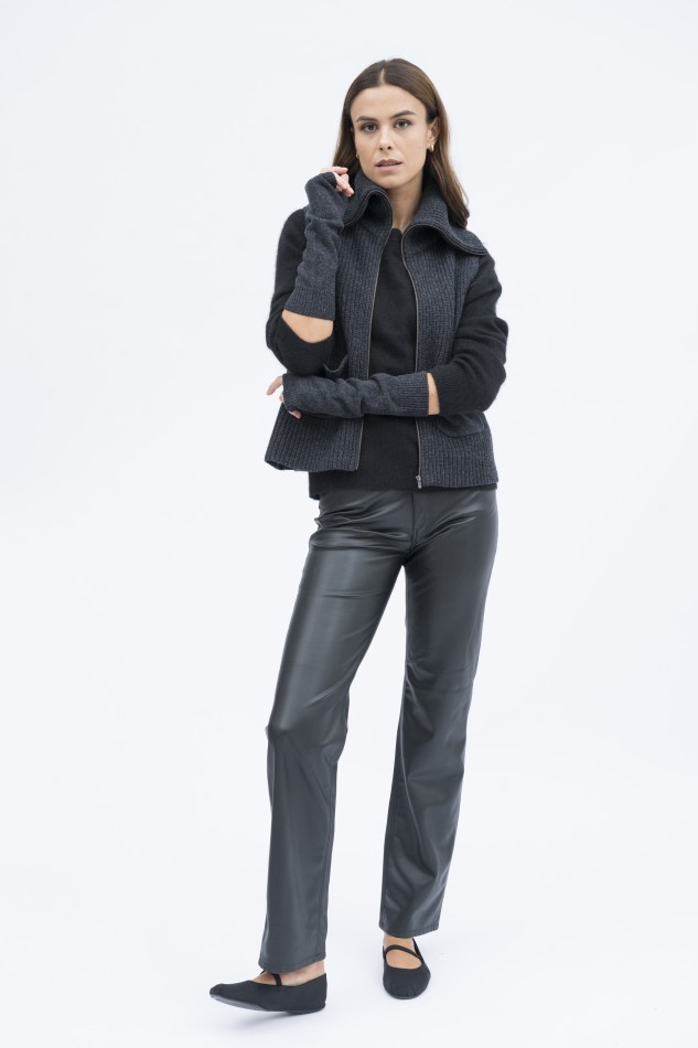 Majestic Filatures | Gilet con collo alto e zip in 100% lana merinos