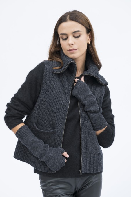 Majestic Filatures | Gilet con collo alto e zip in 100% lana merinos
