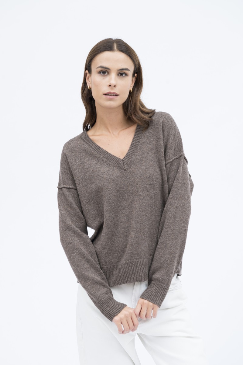 Majestic Filatures | Pullover scollo a V e maniche lunghe in 100% lana merinos