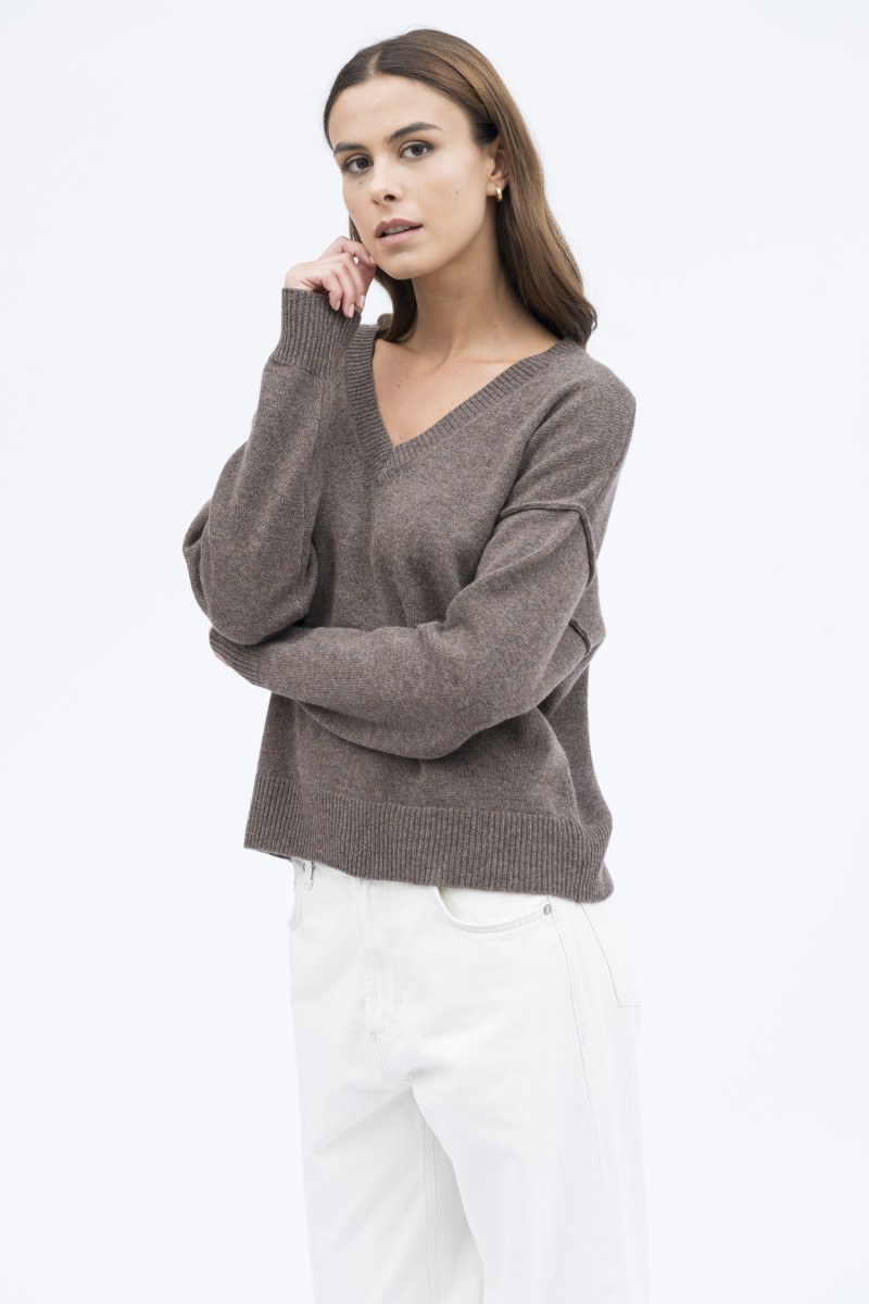 Majestic Filatures | Pullover scollo a V e maniche lunghe in 100% lana merinos