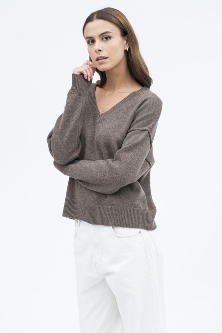 Majestic Filatures | Pullover scollo a V e maniche lunghe in 100% lana merinos