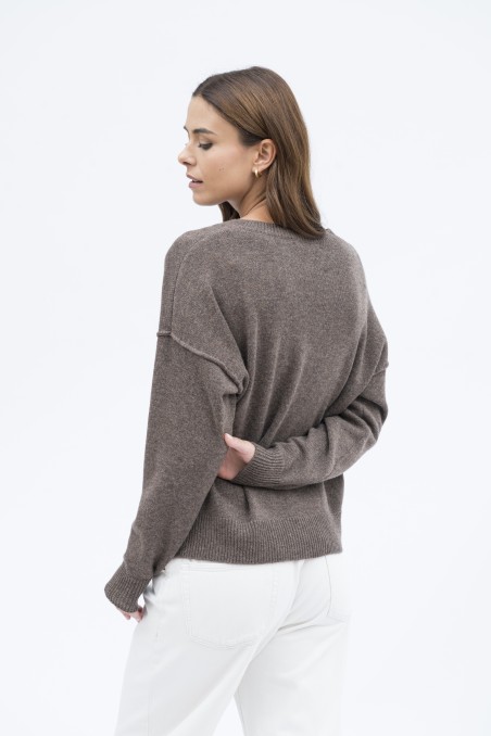 Majestic Filatures | Pullover scollo a V e maniche lunghe in 100% lana merinos