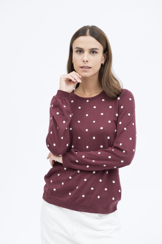 Majestic Filatures | Pullover girocollo in lana e cachemire a pois