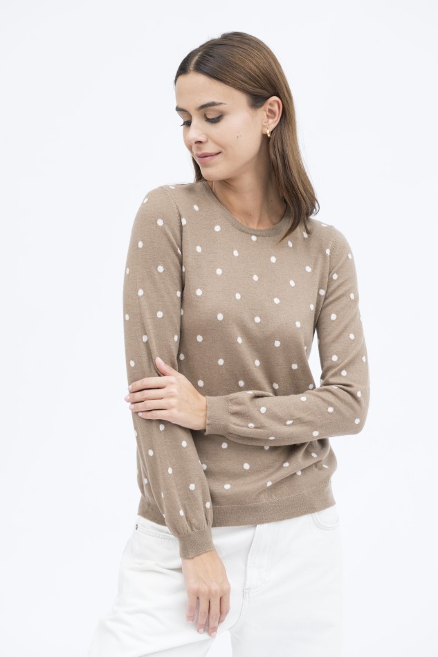 Majestic Filatures | Pullover girocollo in lana e cachemire a pois