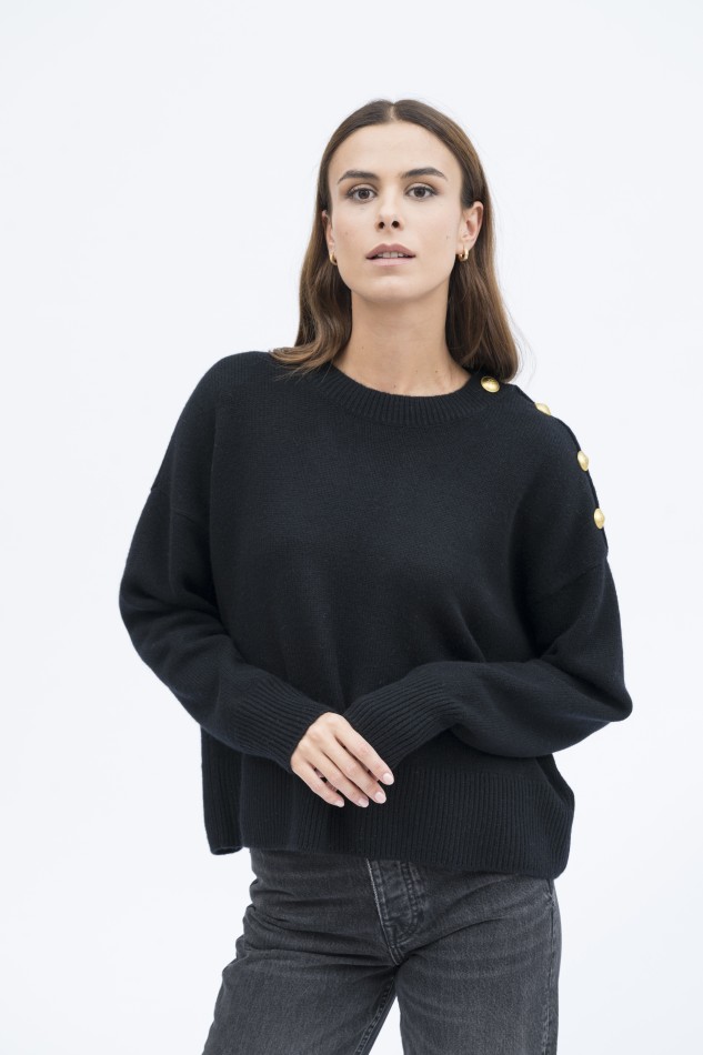 Majestic Filatures | Pullover girocollo lana e cashmere bottoni