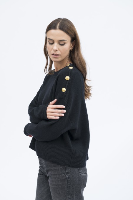 Majestic Filatures | Pullover girocollo lana e cashmere bottoni
