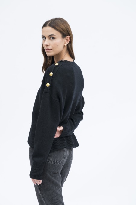 Majestic Filatures | Pullover girocollo lana e cashmere bottoni