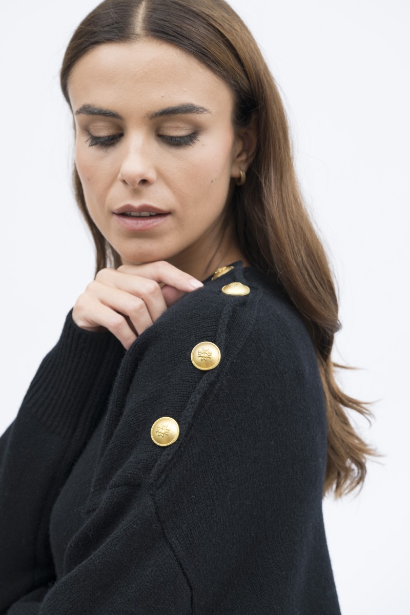 Majestic Filatures | Pullover girocollo lana e cashmere bottoni