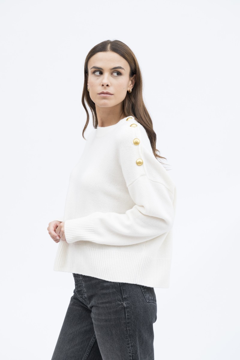 Majestic Filatures | Pullover girocollo lana e cashmere bottoni