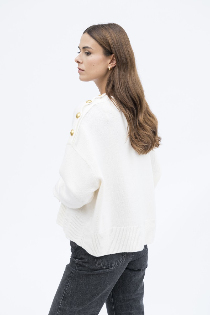 Majestic Filatures | Pullover girocollo lana e cashmere bottoni