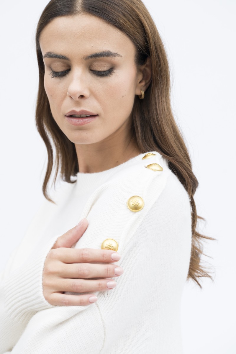 Majestic Filatures | Pullover girocollo lana e cashmere bottoni