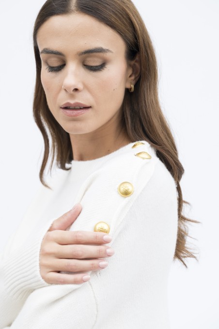 Majestic Filatures | Pullover girocollo lana e cashmere bottoni
