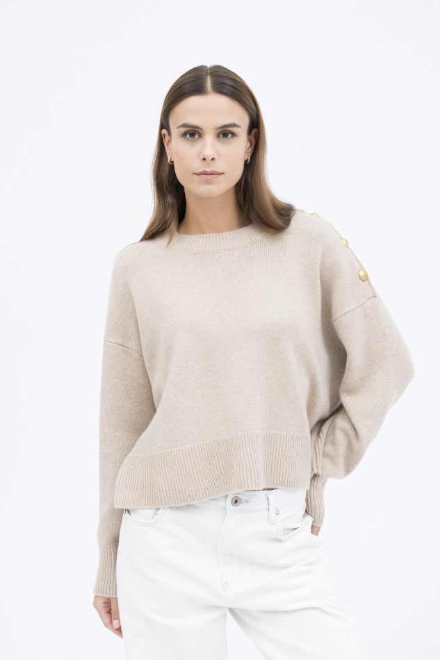Majestic Filatures | Pullover girocollo lana e cashmere bottoni