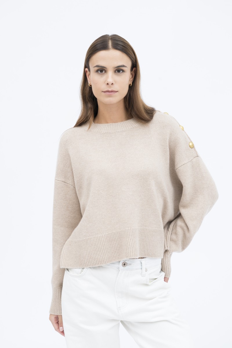Majestic Filatures | Pullover girocollo lana e cashmere bottoni