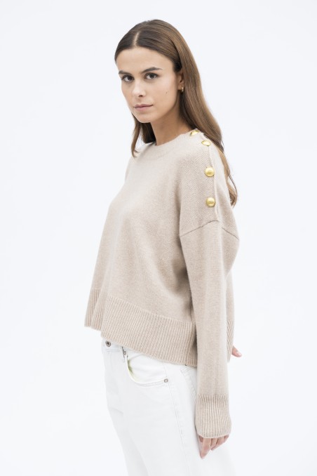 Majestic Filatures | Pullover girocollo lana e cashmere bottoni