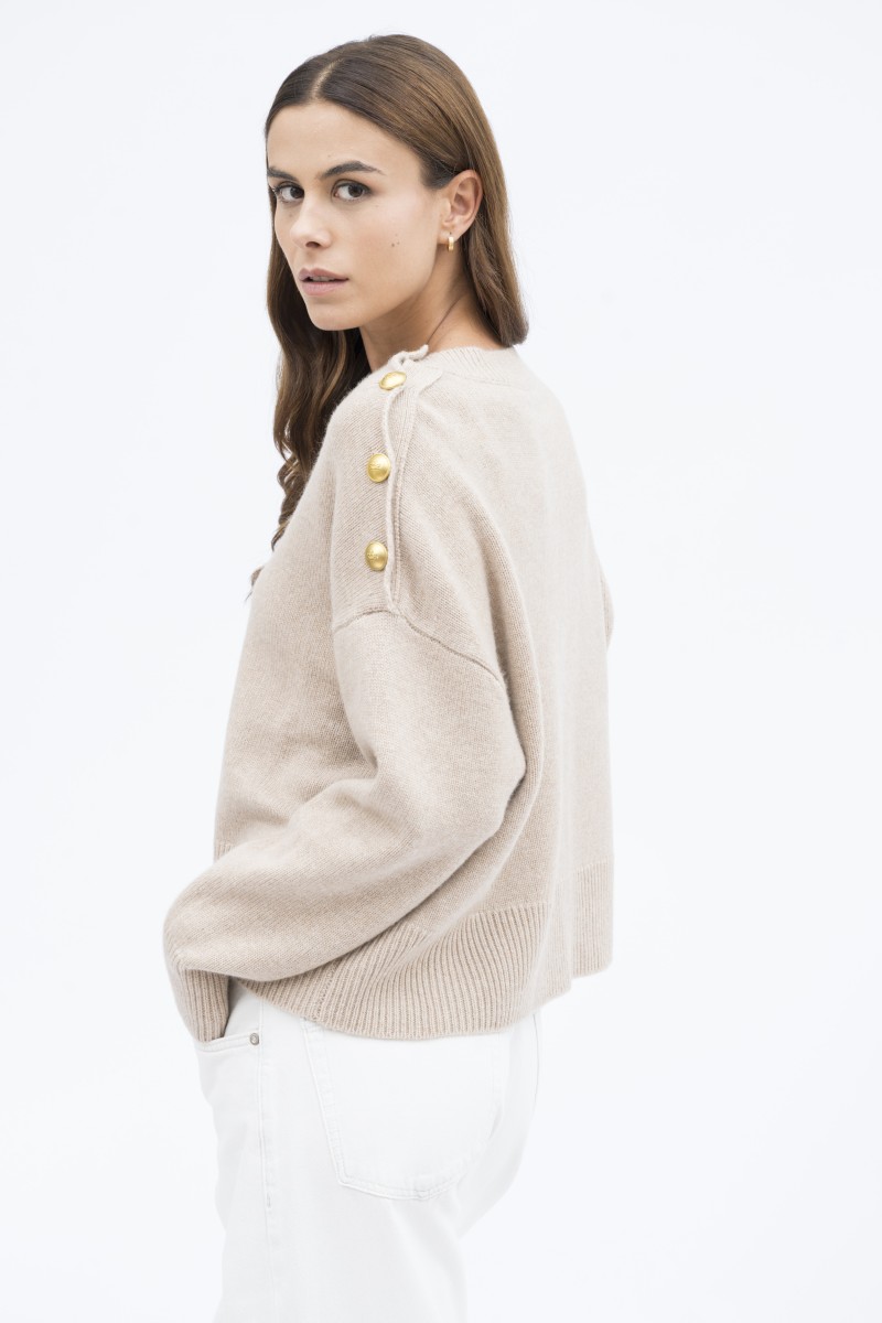 Majestic Filatures | Pullover girocollo lana e cashmere bottoni