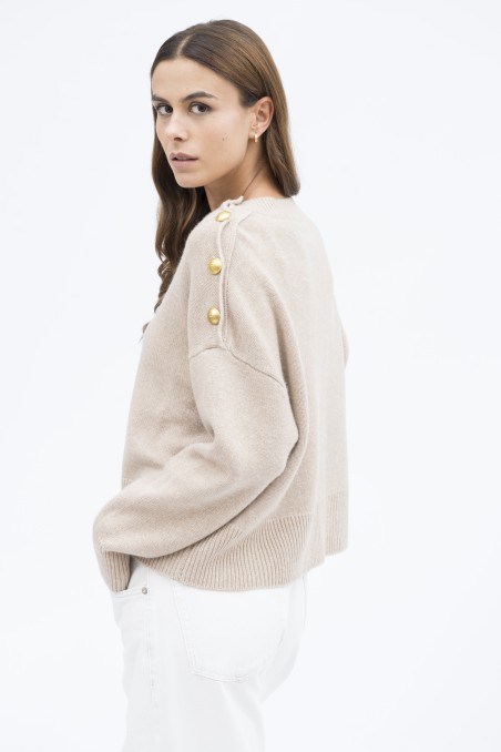 Majestic Filatures | Pullover girocollo lana e cashmere bottoni
