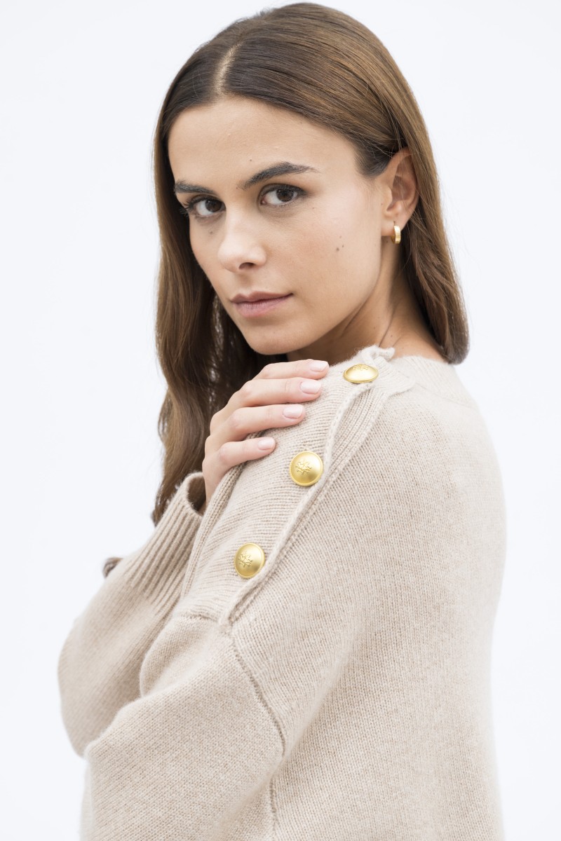 Majestic Filatures | Pullover girocollo lana e cashmere bottoni