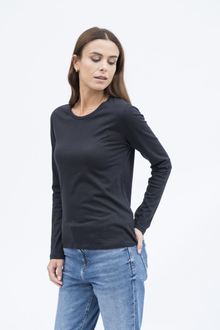 T-shirt girocollo slim in cotone e cashmere