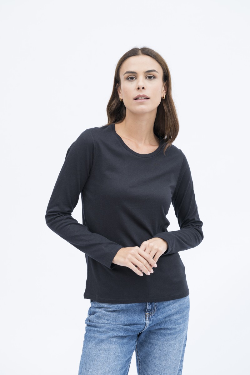 T-shirt girocollo slim in cotone e cashmere