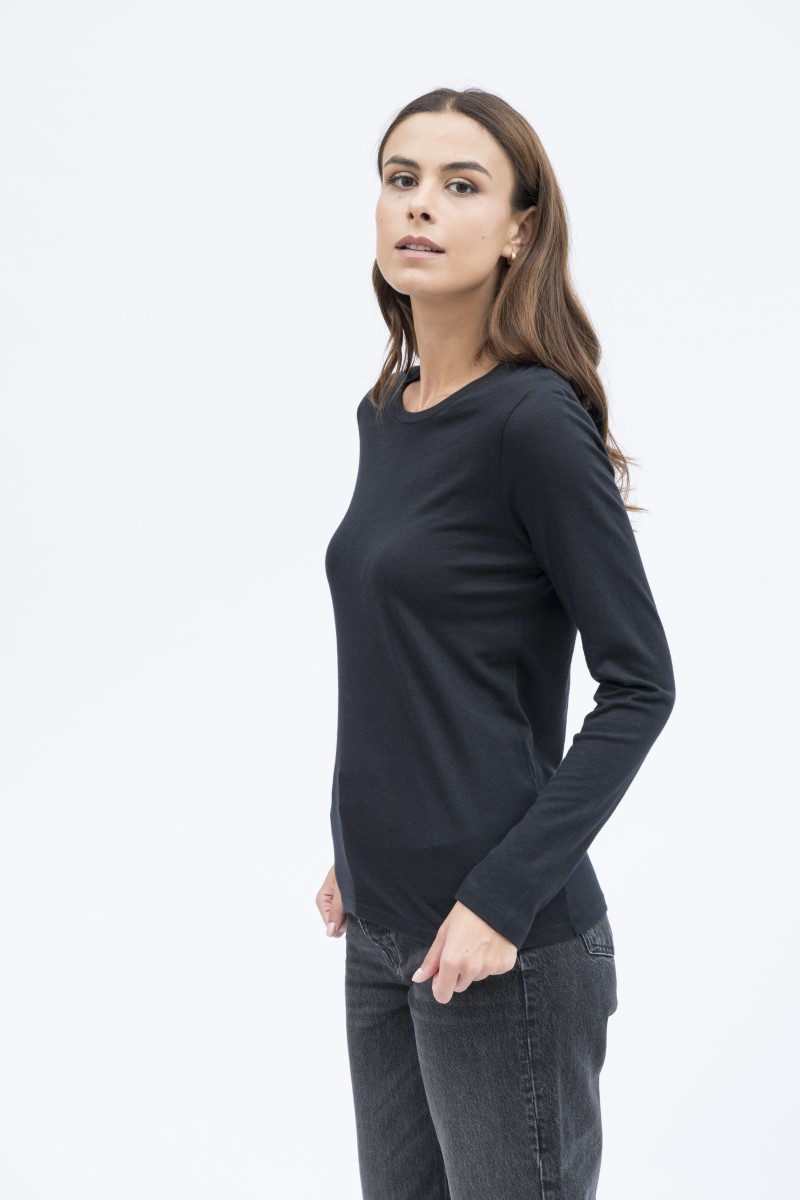 T-shirt girocollo slim in cotone e cashmere