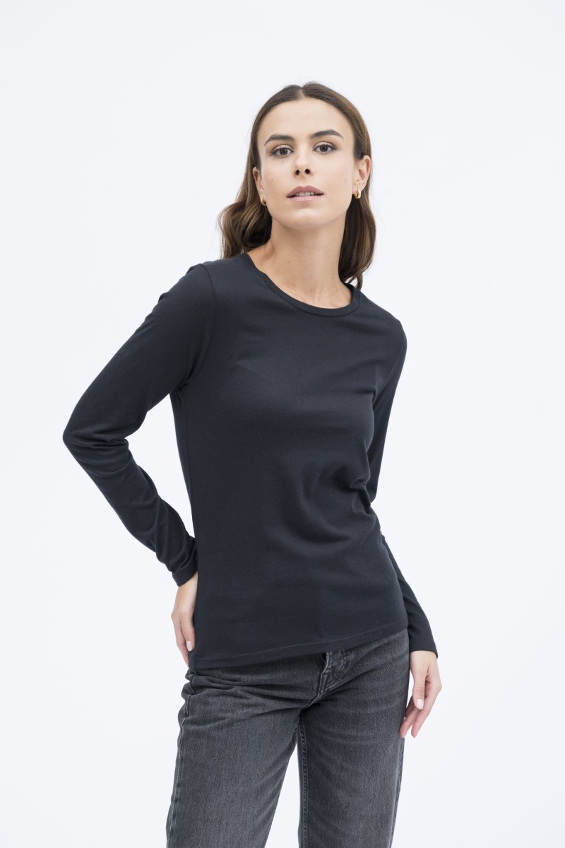 T-shirt girocollo slim in cotone e cashmere