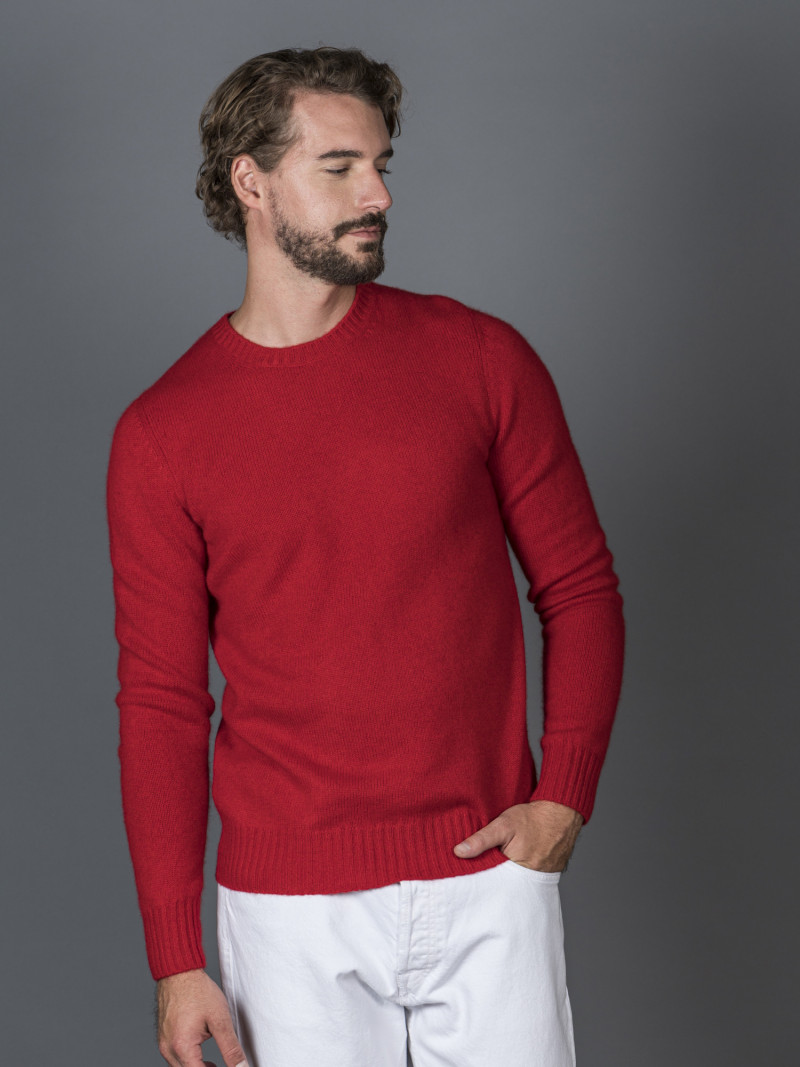 Maglione uomo in 100% cashmere rosso girocollo