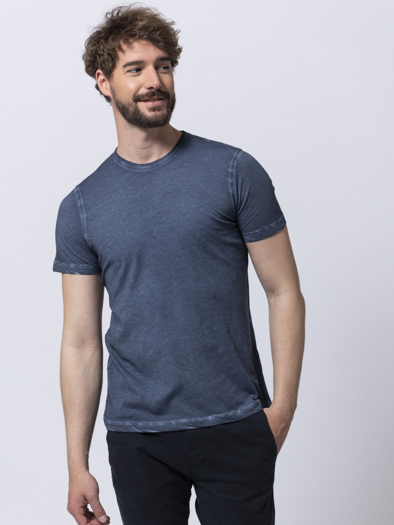 T-shirt puro cotone blu uomo girocollo con manica corta